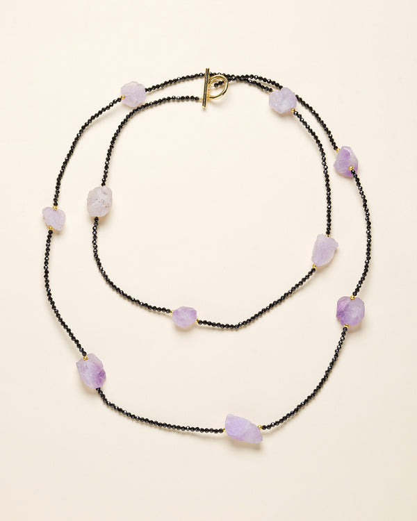 Amethyst & Black Spinel Beaded Necklace - Zafari Studio Jewelry